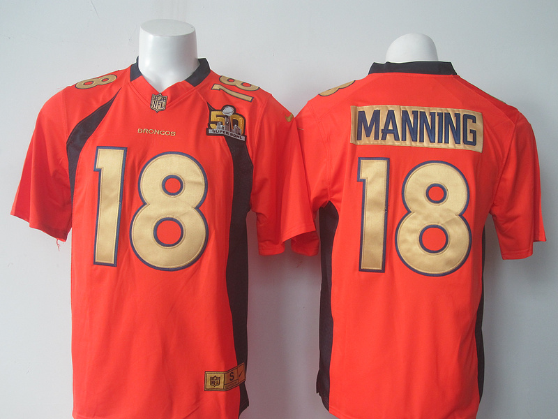 Nike Broncos 18 Peyton Manning Orange Super Bowl 50 Generic Limited Jersey