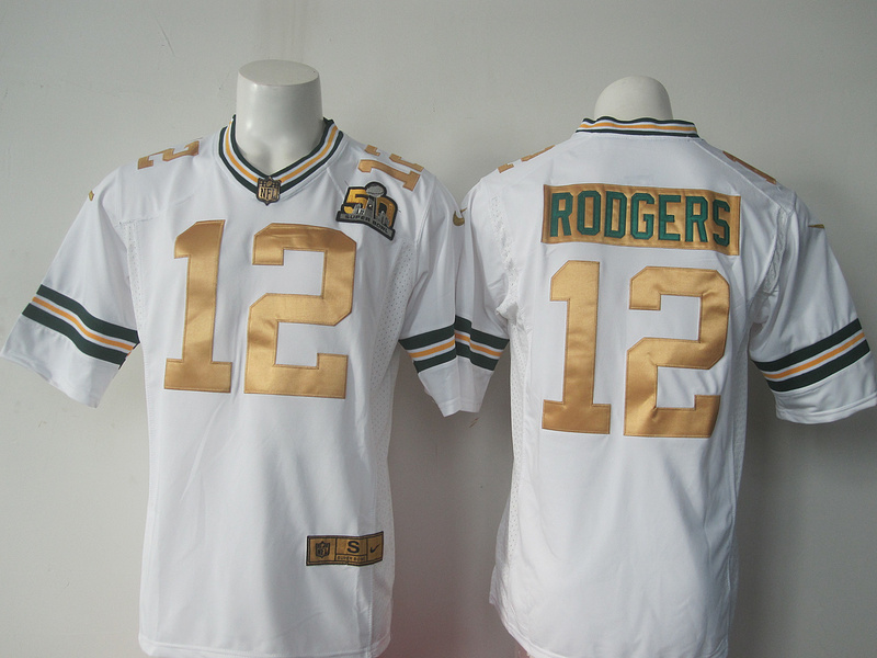 Nike Packers 12 Aaron Rodgers White Super Bowl 50 Generic Limited Jersey