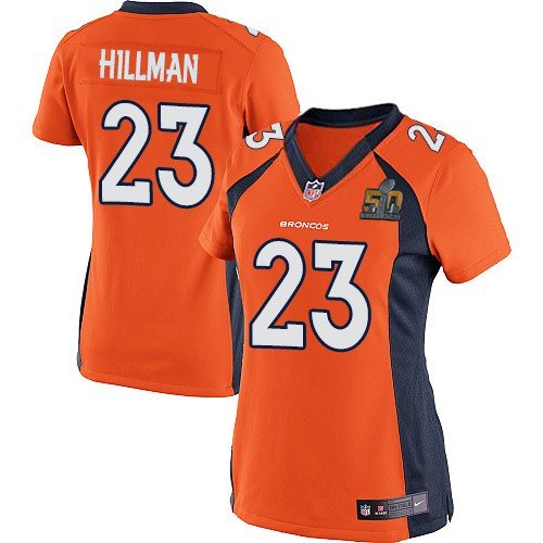 Nike Broncos 23 Ronnie Hillman Orange Women Super Bowl 50 Game Jersey