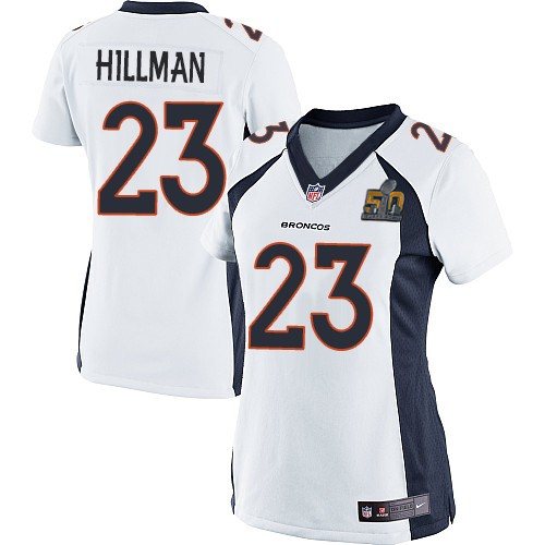 Nike Broncos 23 Ronnie Hillman White Women Super Bowl 50 Game Jersey