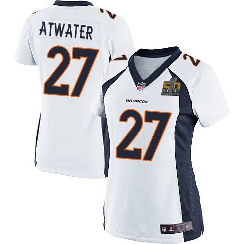 Nike Broncos 27 Steve Atwater White Women Super Bowl 50 Game Jersey - Click Image to Close