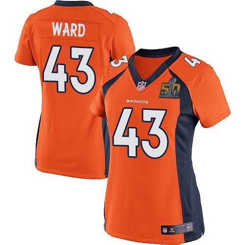 Nike Broncos 43 T.J. Ward Orange Women Super Bowl 50 Game Jersey
