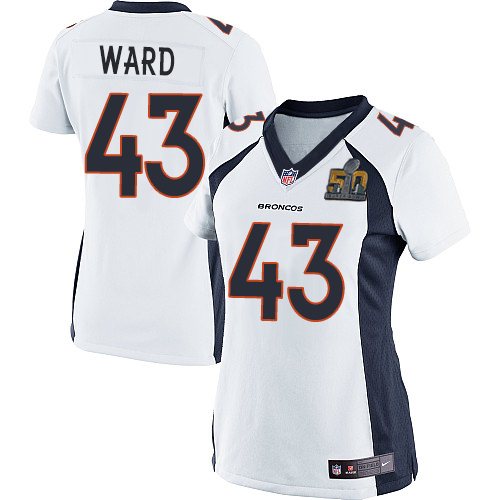 Nike Broncos 43 T.J. Ward White Women Super Bowl 50 Game Jersey