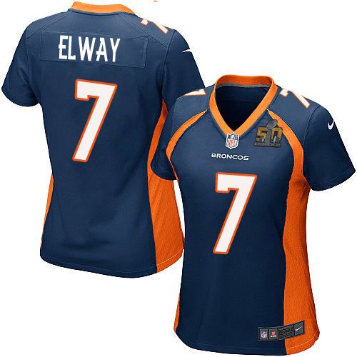 Nike Broncos 7 John Elway Blue Women Super Bowl 50 Game Jersey