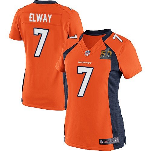 Nike Broncos 7 John Elway Orange Women Super Bowl 50 Game Jersey - Click Image to Close