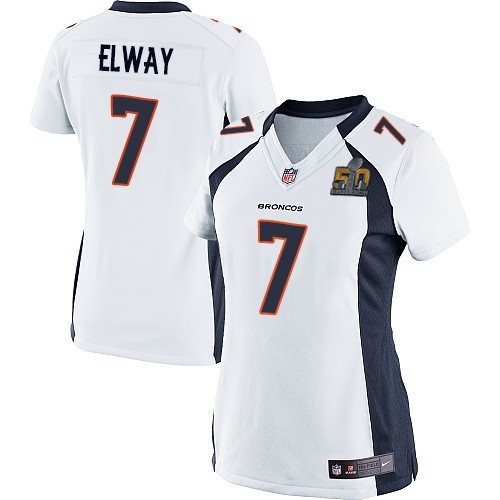 Nike Broncos 7 John Elway White Women Super Bowl 50 Game Jersey