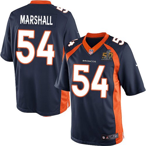 Nike Broncos 54 Brandon Marshall Blue Youth Super Bowl 50 Game Jersey