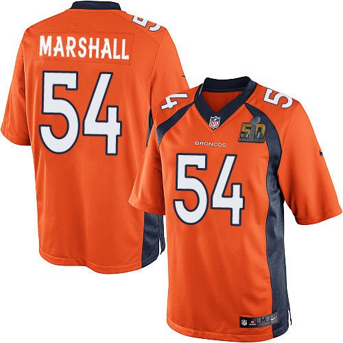 Nike Broncos 54 Brandon Marshall Orange Youth Super Bowl 50 Game Jersey