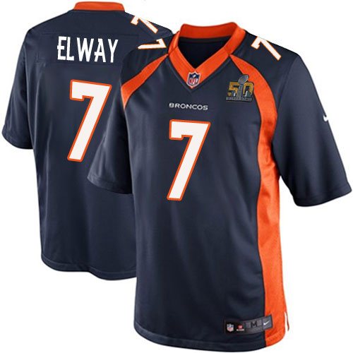 Nike Broncos 7 John Elway Blue Youth Super Bowl 50 Game Jersey - Click Image to Close
