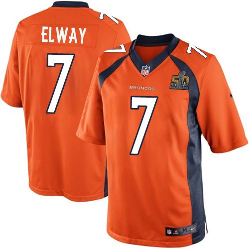 Nike Broncos 7 John Elway Orange Youth Super Bowl 50 Game Jersey