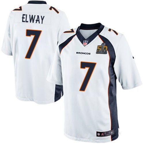 Nike Broncos 7 John Elway White Youth Super Bowl 50 Game Jersey