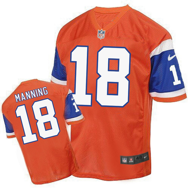Nike Broncos 18 Peyton Manning Orange Throwback Jersey