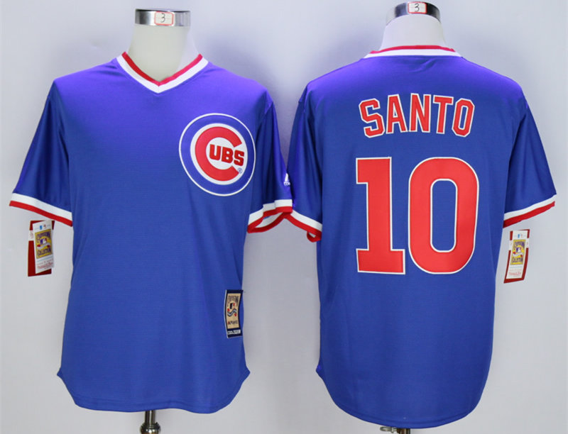 Cubs 10 Ron Santo Blue Throwback Jersey - Click Image to Close