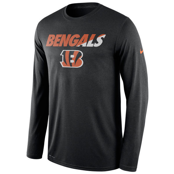Nike Bengals Black Team Logo Men's Long Sleeve T Shirt - Click Image to Close