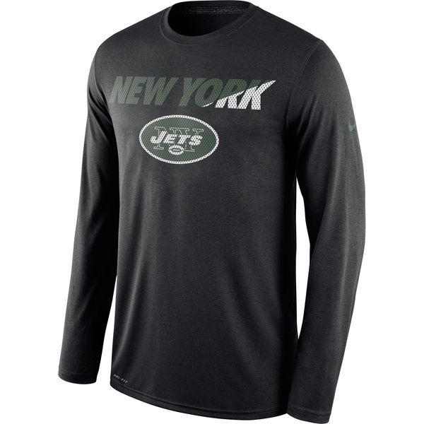 Nike Jets Black Team Logo Men's Long Sleeve T Shirt