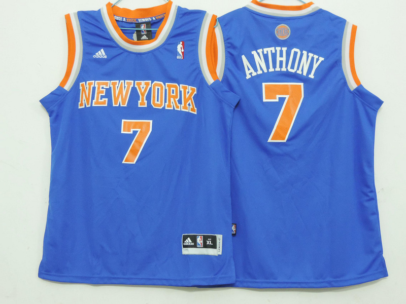 Knicks 7 Carmelo Anthony Blue Youth Jersey - Click Image to Close
