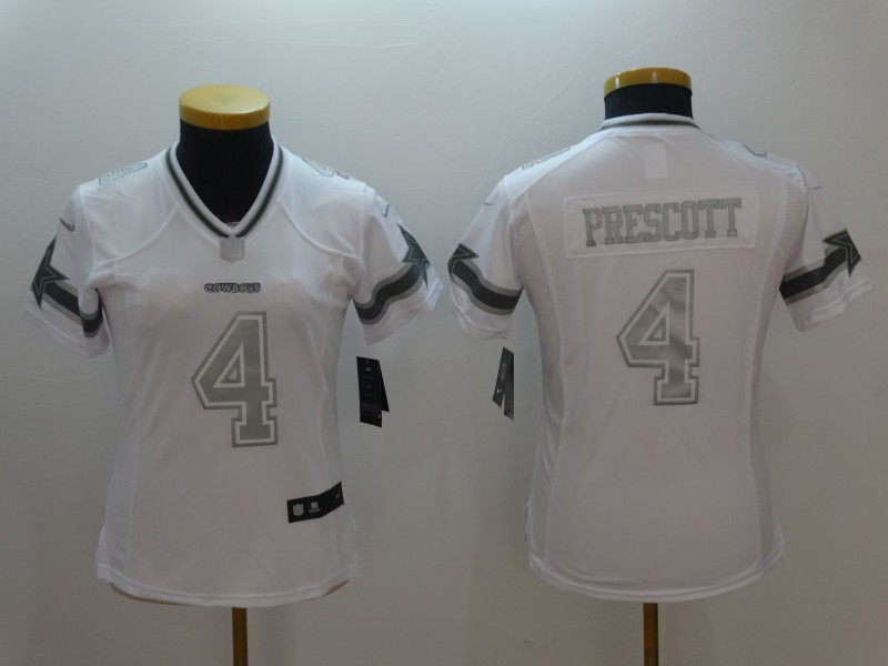 Nike Cowboys 4 Dak Prescott White Platinum Women Limited Jersey