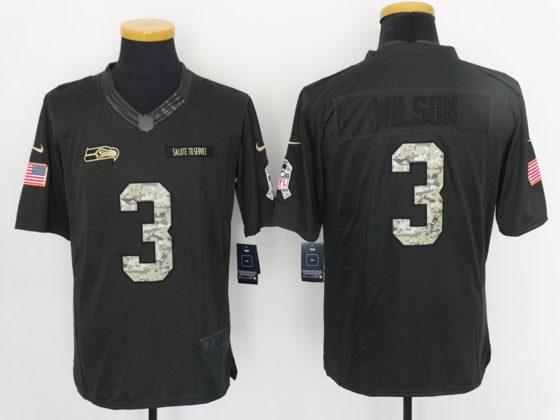 Nike Seahawks 3 Russell Wilson Anthracite Salute to Service Limited Jersey