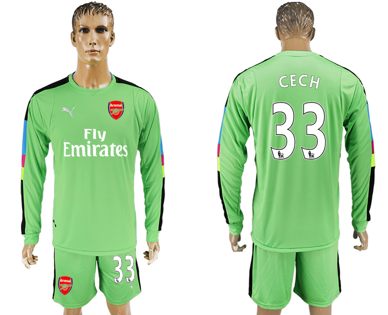 2016-17 Arsenal 33 CECH Green Goalkeeper Long Sleeve Soccer Jersey
