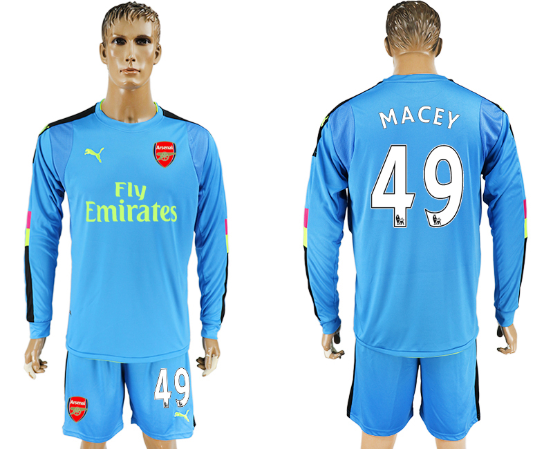 2016-17 Arsenal 49 MACEY Blue Goalkeeper Long Sleeve Soccer Jersey