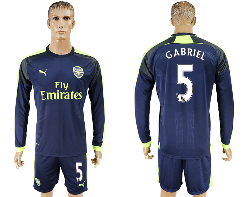 2016-17 Arsenal 5 GABRIEL Third Away Long Sleeve Soccer Jersey