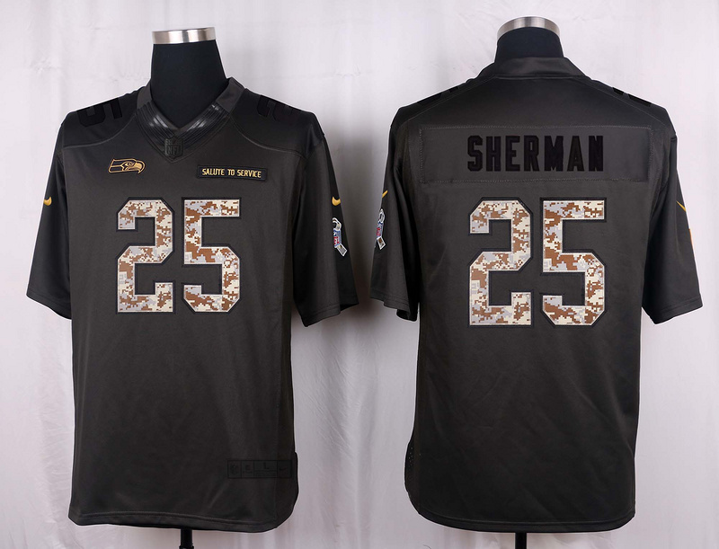Nike Seahawks 25 Richard Sherman Anthracite Salute to Service Limited Jersey