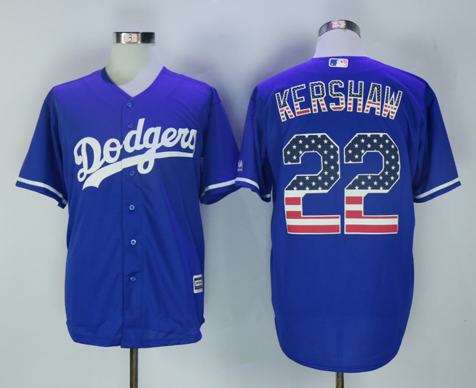 Dodgers 22 Clayton Kershaw Blue USA Flag New Cool Base Jersey
