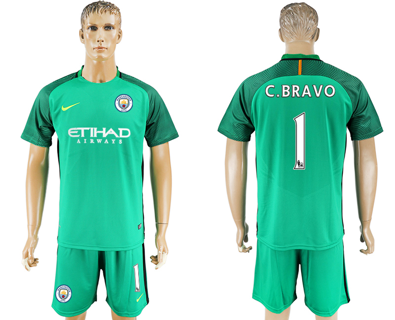 2016-17 Manchester City 1 C.BRAVO Green Goalkeeper Soccer Jersey