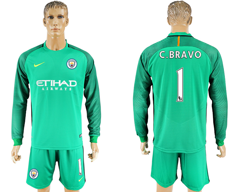 2016-17 Manchester City 1 C.BRAVO Green Goalkeeper Soccer Jersey 2016-17 Manchester City 1 C.BRAVO Green Goalkeeper Soccer Jersey