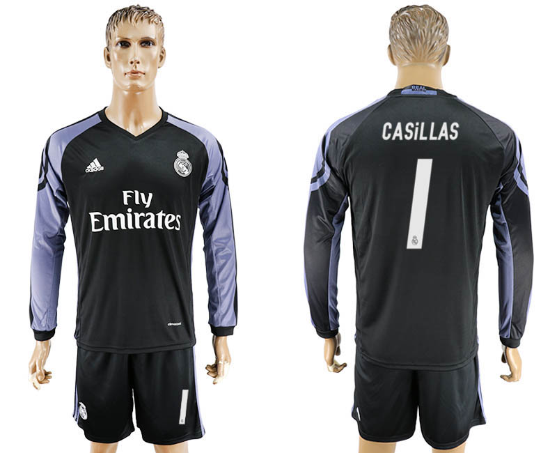 2016-17 Real Madrid 1 CASILLAS Third Away Long Sleeve Soccer Jersey