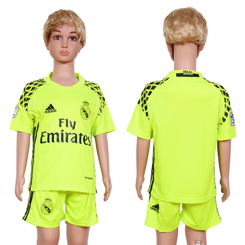 2016-17 Real Madrid Fluorescent Green Youth Goalkeeper Soccer Jersey