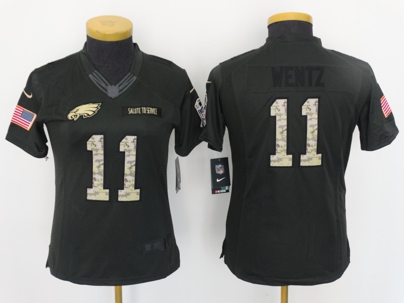 Nike Eagles 11 Carson Wentz Anthracite Salute to Service Women Limited Jersey