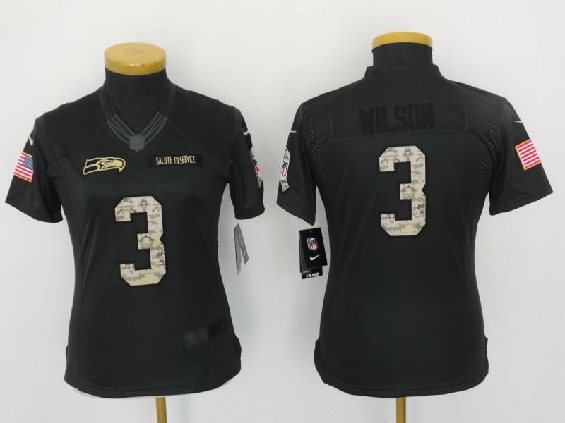 Nike Seahawks 3 Russell Wilson Anthracite Salute to Service Women Limited Jersey