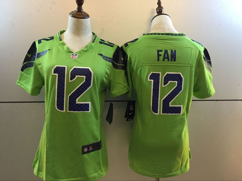 Nike Seahawks 12 Fan Green Color Rush Women Limited Jersey