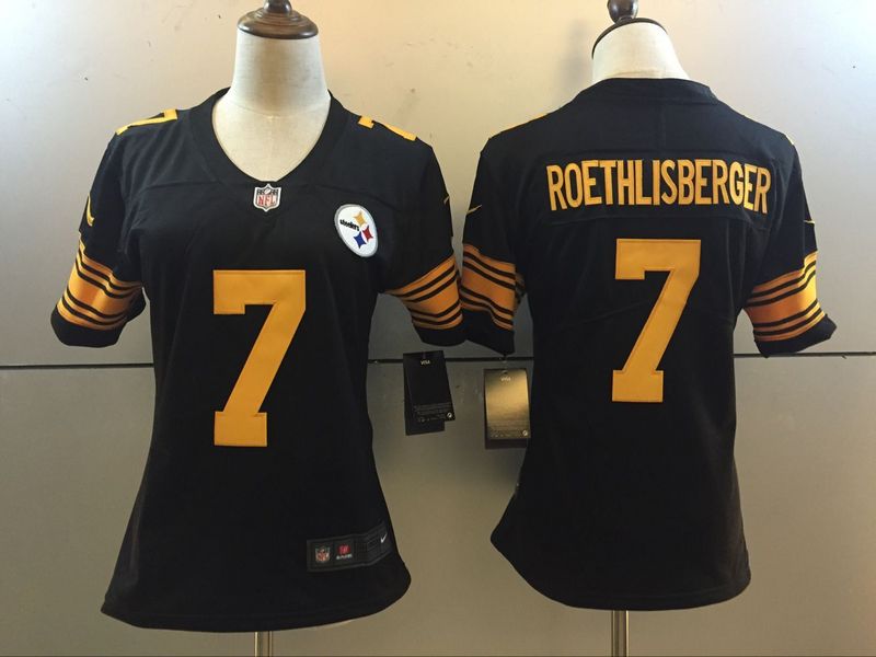 Nike Steelers 7 Ben Roethlisberger Black Color Rush Women Limited Jersey