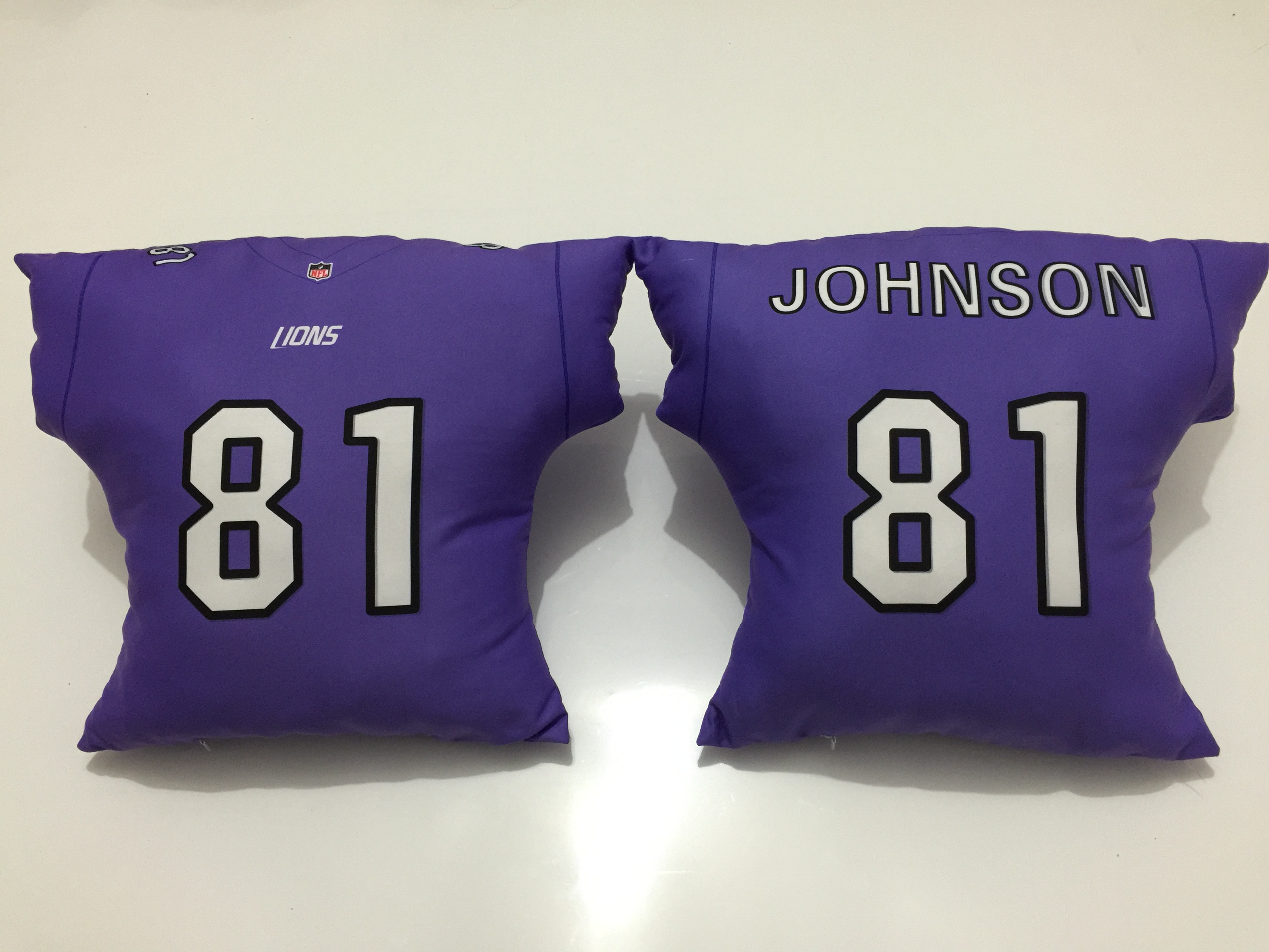 Detroit Lions 81 Calvin Johnson Purple NFL Pillow - Click Image to Close