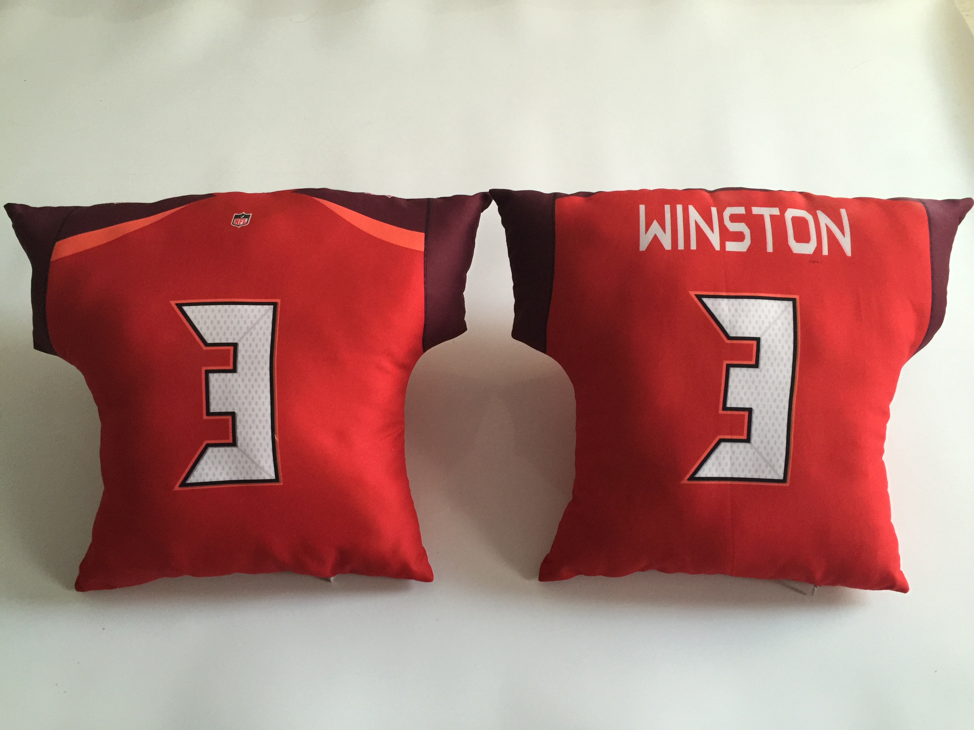 Tampa Bay Buccaneers 3 Jameis Winston Red NFL Pillow - Click Image to Close
