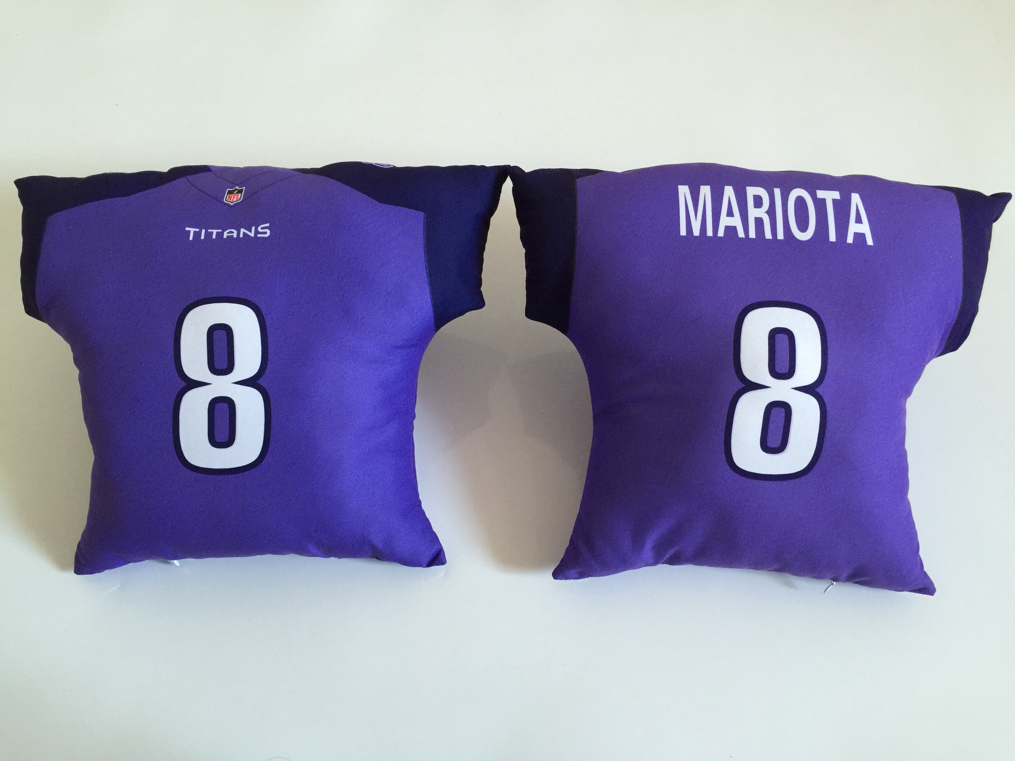 Tennessee Titans 8 Marcus Mariota Purple NFL Pillow - Click Image to Close