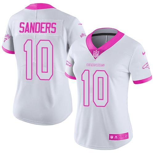 Nike Broncos 10 Emmanuel Sanders White Women Limited Fashion Pink Jersey