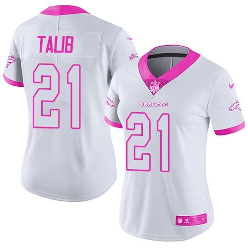 Nike Broncos 21 Aqib Talib White Women Limited Fashion Jersey