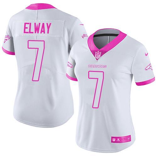Nike Broncos 7 John Elway White Women Limited Fashion Pink Jersey