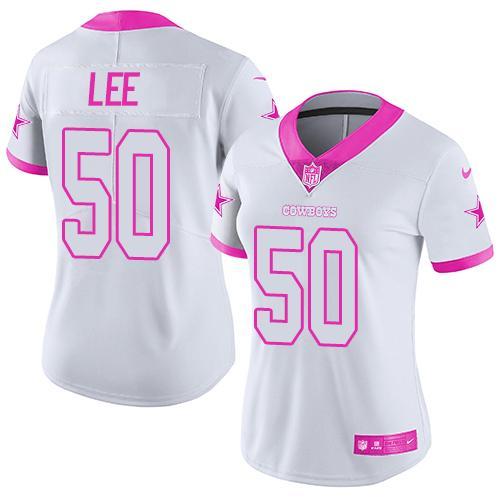 Nike Cowboys 50 Sean Lee White Women Limited Fashion Pink Jersey