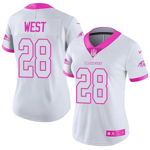 Nike Ravens 28 Terrance West White Women Limited Fashion Pink Jersey