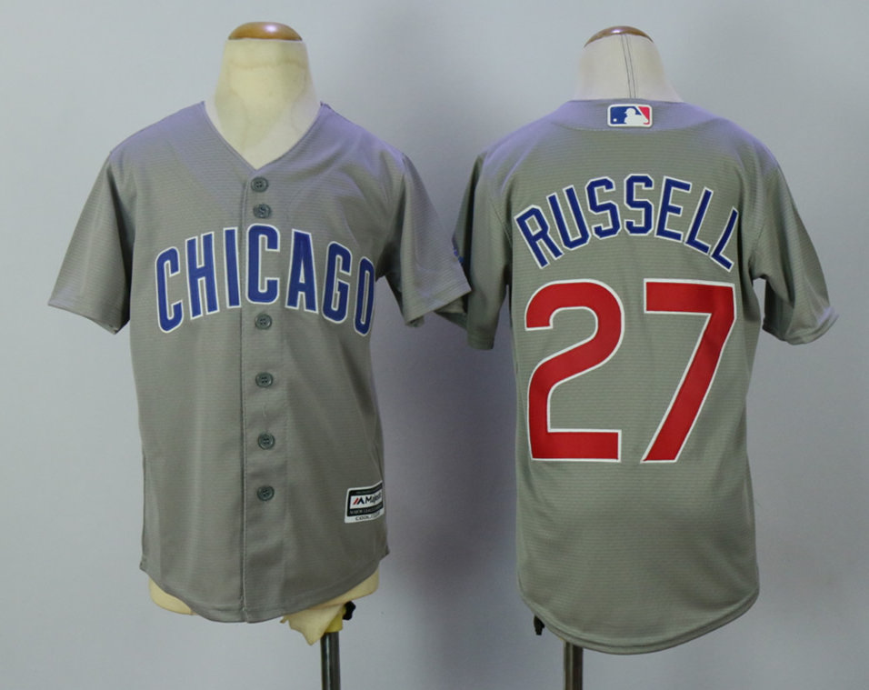 Cubs 27 Addison Russell Grey Youth New Cool Base Jersey