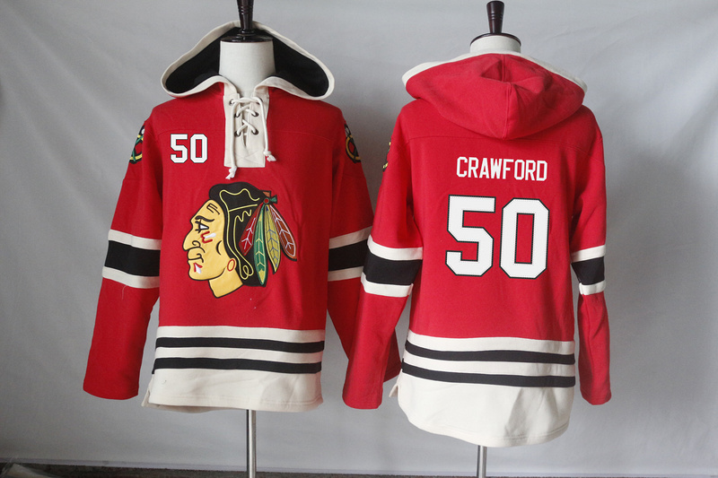 Blackhawks 50 Corey Crawford Red All Stitched Hooded Sweatshirt - Click Image to Close