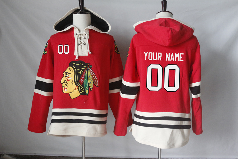 Blackhawks Red Customized All Stitched Hooded Sweatshirt - Click Image to Close