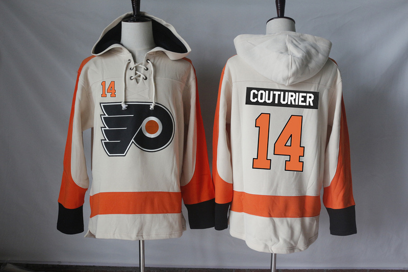 Flyers 14 Sean Couturier Cream All Stitched Hooded Sweatshirt