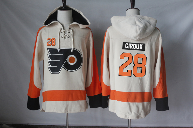 Flyers 28 Claude Giroux Cream All Stitched Hooded Sweatshirt