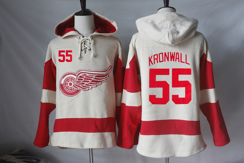 Red Wings 55 Niklas Kronwall Cream All Stitched Hooded Sweatshirt
