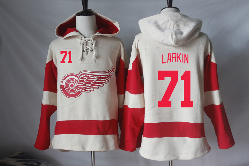 Red Wings 71 Dylan Larkin Cream All Stitched Hooded Sweatshirt